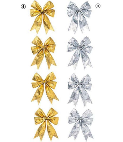 8cm幅 シャイニーボウ（4個入り） [ONSPARI6602] |装飾 飾付 クリスマス 小物 雑貨 イベント クリスマスツリー飾り オーナメント クリスマス装飾 飾り パーティー デコレーション リボン シルバー ゴールド ガーランド 室内装飾 店舗装飾 飾り付け Christmas