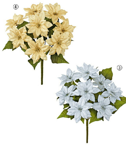 45cm シャイニーノーブルポインセチアブッシュ(8) [ONSFLBU6714] |造花 フェイク 人工観葉植物 クリスマス 装飾 デコレーション ガーランド オーナメント 飾り イベント パーティー フラワーアレンジメント 花束 店舗装飾 ポインセチア シルバー ゴールド 飾り付け Christmas