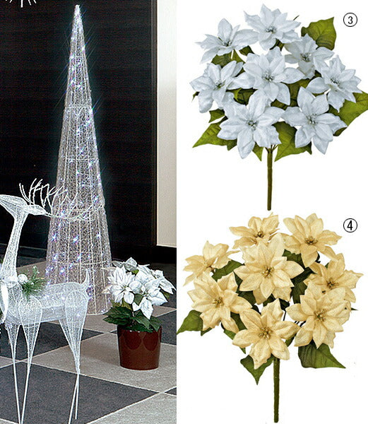 45cm シャイニーノーブルポインセチアブッシュ(8) [ONSFLBU6714] |造花 フェイク 人工観葉植物 クリスマス 装飾 デコレーション ガーランド オーナメント 飾り イベント パーティー フラワーアレンジメント 花束 店舗装飾 ポインセチア シルバー ゴールド 飾り付け Christmas