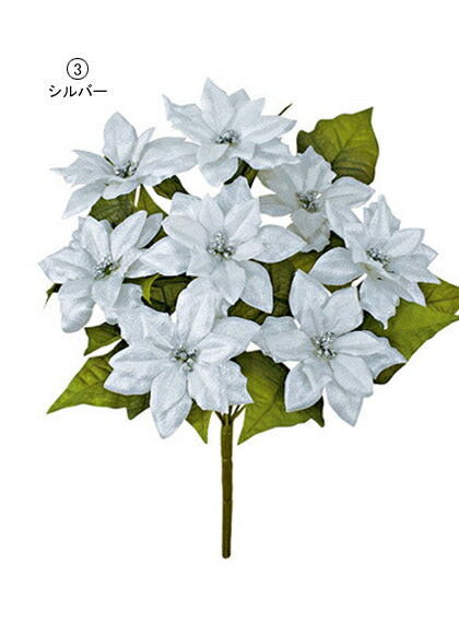 45cm シャイニーノーブルポインセチアブッシュ(8) [ONSFLBU6714] |造花 フェイク 人工観葉植物 クリスマス 装飾 デコレーション ガーランド オーナメント 飾り イベント パーティー フラワーアレンジメント 花束 店舗装飾 ポインセチア シルバー ゴールド 飾り付け Christmas