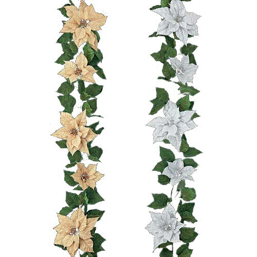 180cm シャイニーポインセチアガーランド(6) [ONSFLGA6712] |造花 フェイク 人工観葉植物 クリスマス 装飾 デコレーション ガーランド オーナメント 飾り イベント パーティー フラワーアレンジメント 店舗装飾 ポインセチア シルバー ゴールド 室内装飾 飾り付け Christmas