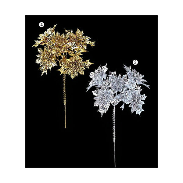 20cm シャイニーポインセチアピック(5) [ONSFLPC6234] |造花 フェイク 人工観葉植物 クリスマス 装飾 デコレーション ガーランド オーナメント 飾り イベント パーティー フラワーアレンジメント 店舗装飾 ポインセチア ピック シルバー ゴールド 飾り付け Christmas