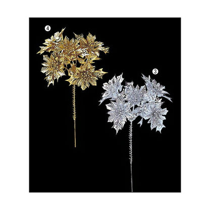 20cm シャイニーポインセチアピック(5) [ONSFLPC6234] |造花 フェイク 人工観葉植物 クリスマス 装飾 デコレーション ガーランド オーナメント 飾り イベント パーティー フラワーアレンジメント 店舗装飾 ポインセチア ピック シルバー ゴールド 飾り付け Christmas