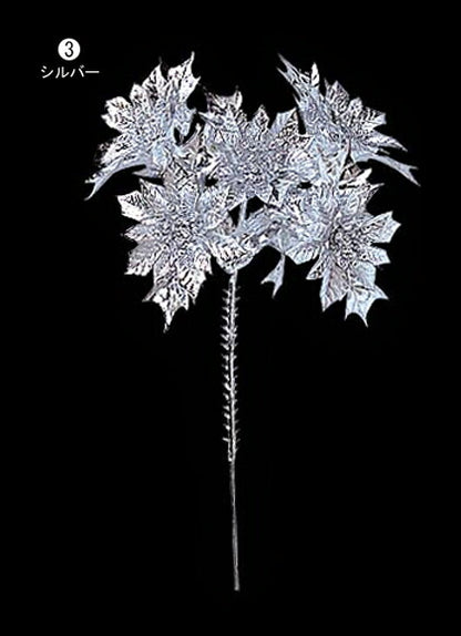 20cm シャイニーポインセチアピック(5) [ONSFLPC6234] |造花 フェイク 人工観葉植物 クリスマス 装飾 デコレーション ガーランド オーナメント 飾り イベント パーティー フラワーアレンジメント 店舗装飾 ポインセチア ピック シルバー ゴールド 飾り付け Christmas