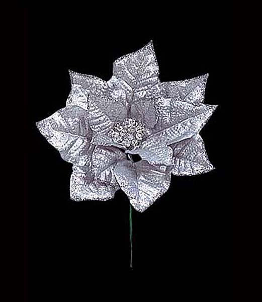 20cm シャイニーポインセチアピック(1) [ONSFLPC6237] |造花 フェイク 人工観葉植物 クリスマス 装飾 デコレーション ガーランド オーナメント 飾り イベント パーティー フラワーアレンジメント 店舗装飾 ポインセチア シルバー 室内装飾 飾り付け Christmas
