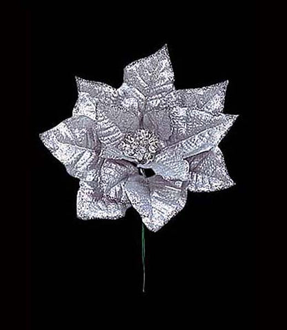 20cm シャイニーポインセチアピック(1) [ONSFLPC6237] |造花 フェイク 人工観葉植物 クリスマス 装飾 デコレーション ガーランド オーナメント 飾り イベント パーティー フラワーアレンジメント 店舗装飾 ポインセチア シルバー 室内装飾 飾り付け Christmas