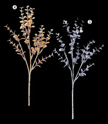40cm シャイニーユーカリスプレイ(3) [ONSLESP6578] |造花 フェイクグリーン 人工観葉植物 資材 花材 フラワーアレンジメント 花 枝 葉 ピック スプレイ デコレーション 店舗装飾 イベント クリスマス ユーカリ シルバー ゴールド 室内装飾 飾り付け Christmas