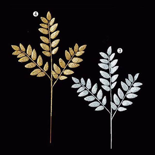 50cm シャイニーホリデイリーフスプレイ [ONSLESP6841] |造花 フェイクグリーン 人工観葉植物 資材 花材 フラワーアレンジメント 花 枝 葉 ピック スプレイ デコレーション 店舗装飾 イベント クリスマス シルバー ゴールド 室内装飾 飾り付け Christmas